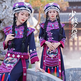 速发服款毛南族服装成人传统表演新舞蹈服民数少族风演出服长裙套