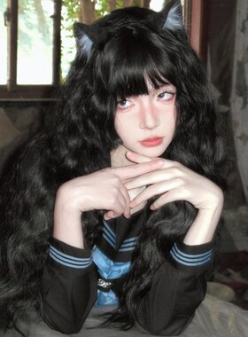 速发圣节黑色卷假发森头套塔ita洛丽l大波浪长发全系