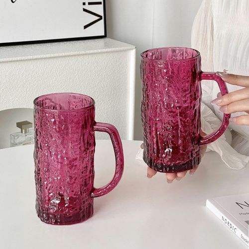 速发玫扎树皮纹带把啤酒杯大容量家用高颜值果红精酿汁啤玻璃杯子
