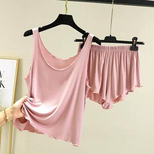 套装 两件套莫代尔吊带背心女夏季 休闲家居服睡衣短裤 薄款 宽松大码