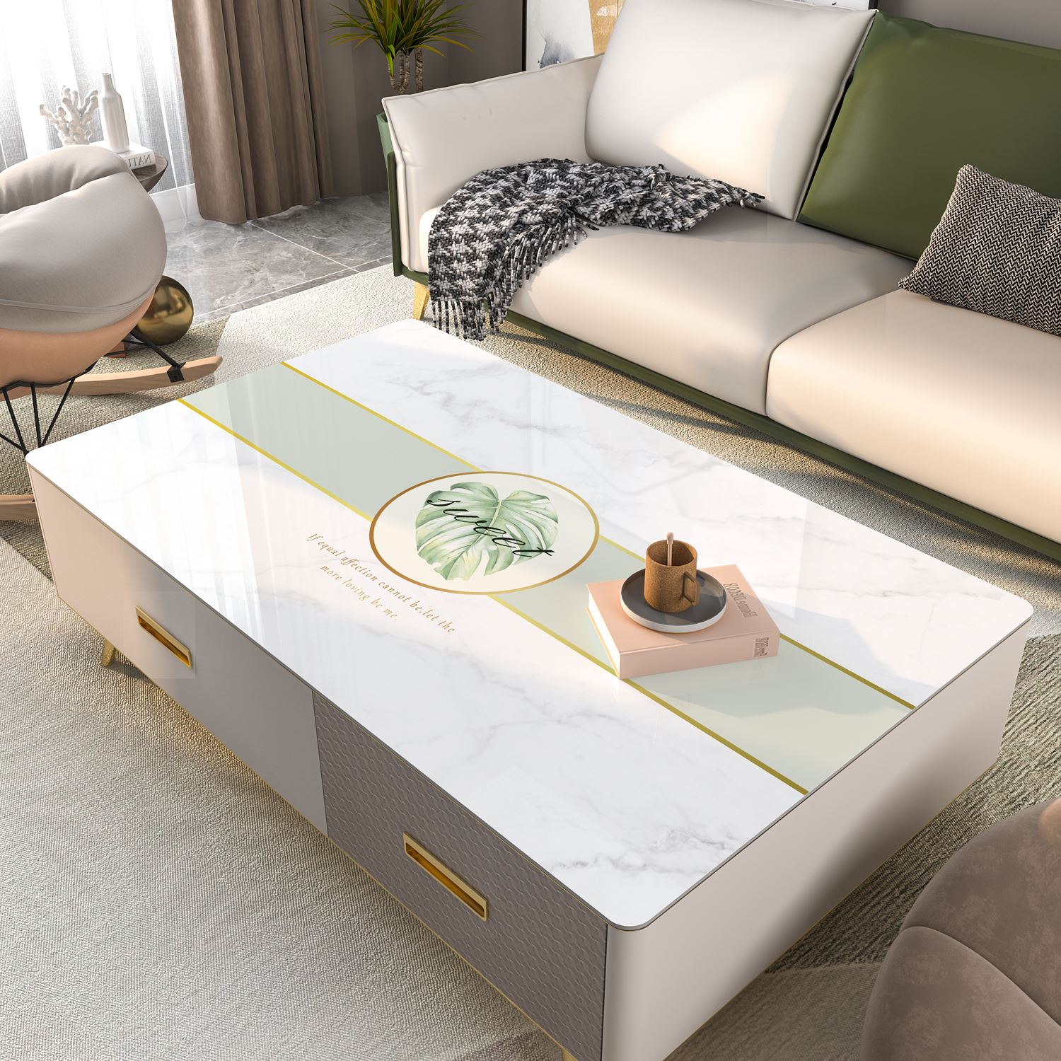 速发高厅茶几垫桌布防水防油免洗大理石纹c级感pv客可软玻璃桌垫