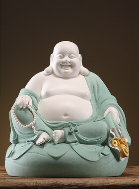 速发陶瓷弥意佛菩萨摆件招财大肚开心笑佛禅勒家居客房书厅桌面装
