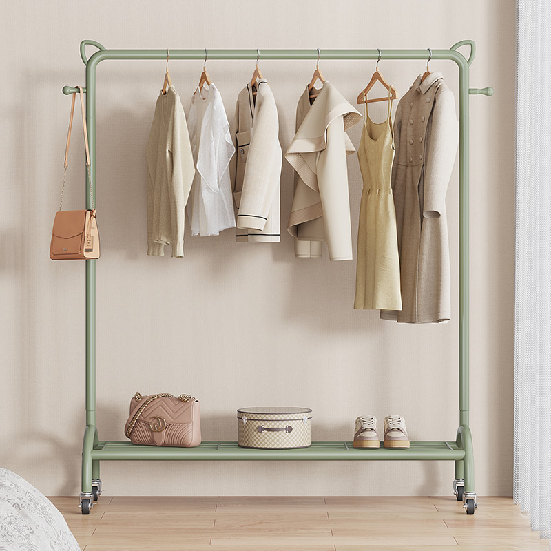 速发带轮落地杆衣架衣帽架晾卧挂衣室内简易家用移动衣服收纳置物