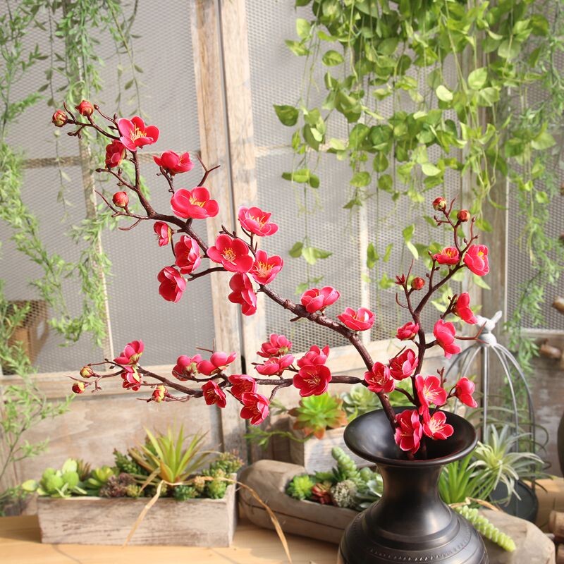 速发假花装饰一支花束 单枝干花 梅花 仿真梅花禅意长枝中式摆放
