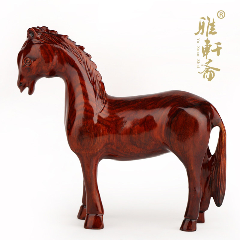 速发东木雕刻红木工艺品马到二功1实木质 2十成生肖马木头客厅摆