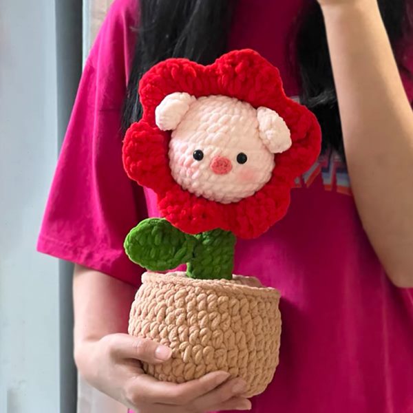 盆栽包苑可爱线diy材料物水玩偶自制猪花朵手工编织条溺送礼小冰