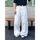 宽松日系休闲百搭男女直筒长裤 TEN EMPTY白色阔腿复古水洗牛仔裤