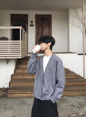 TEN EMPTY韩系V领复古针织毛衣开衫男女无性别春秋黑灰慵懒风外套