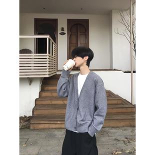 TEN 男女无性别春秋黑灰慵懒风外套 EMPTY韩系V领复古针织毛衣开衫