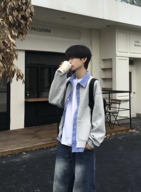 TEN EMPTY韩系秋季拼接假两件衬衫男女宽松cleanfit翻领夹克外套