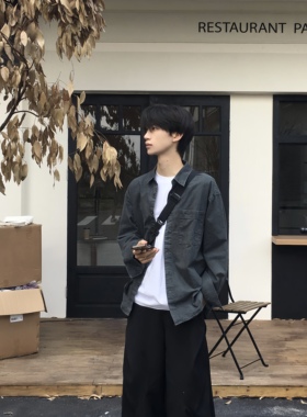 TENEMPTY翻领长袖纯色灰色日系工装风衬衫宽松廓形百搭休闲无性别