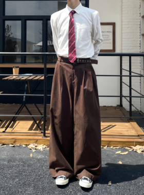 TEN EMPTY秋冬设计感皮带长裤复古双褶阔腿休闲男女cleanfit长裤