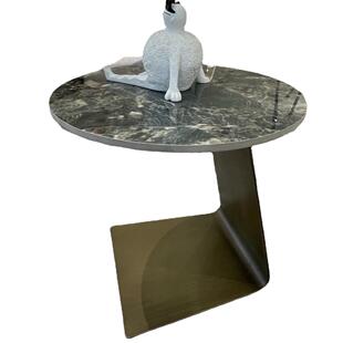 极简绿岩板边几意式轻奢客厅圆形角几设计师创意古铜色边几