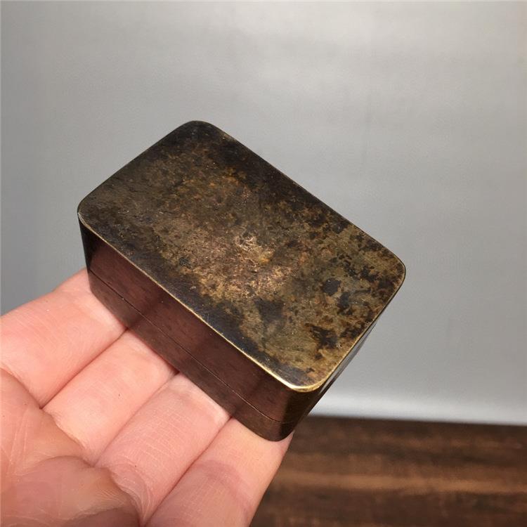 古玩纯白铜墨盒铜印盒粉盒老黑匣文玩老物件云山监制手工墨盒