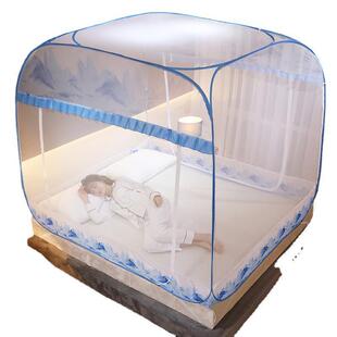 新款大顶免安装蚊帐有底蒙古包三开门方顶蚊帐钢丝可折叠加密帐子