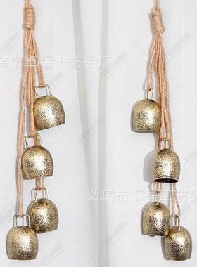 热销麻绳铃铛挂件复古牛铃圣诞铃铛家居装饰品壁挂做旧铁铃