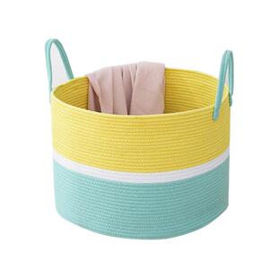 时尚拼色棉绳收纳篮简约大容量手提储物篮衣帽间卧室脏衣篮供应
