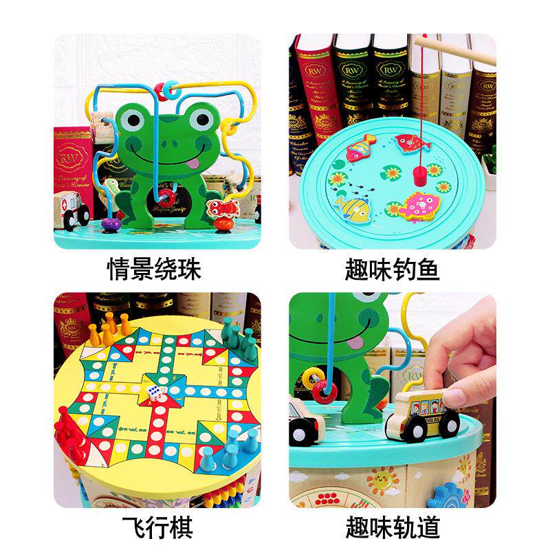 宝宝绕珠串珠玩具木质七面多功能大绕珠百宝箱婴幼儿学习益智玩具
