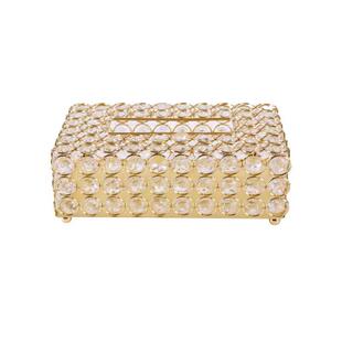 高档水晶纸巾盒金色抽纸创意餐巾纸抽盒桌面收纳样板房纸巾盒装饰