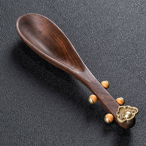 速发黑檀木铜茶匙茶勺实木茶铲花梨木茶则茶叶勺子功夫茶具茶道配
