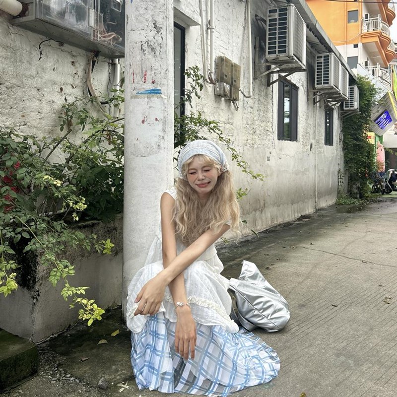 速发包扣适合海边拍照的连衣裙夏花边宽松裙叠穿超仙三亚沙滩裙度