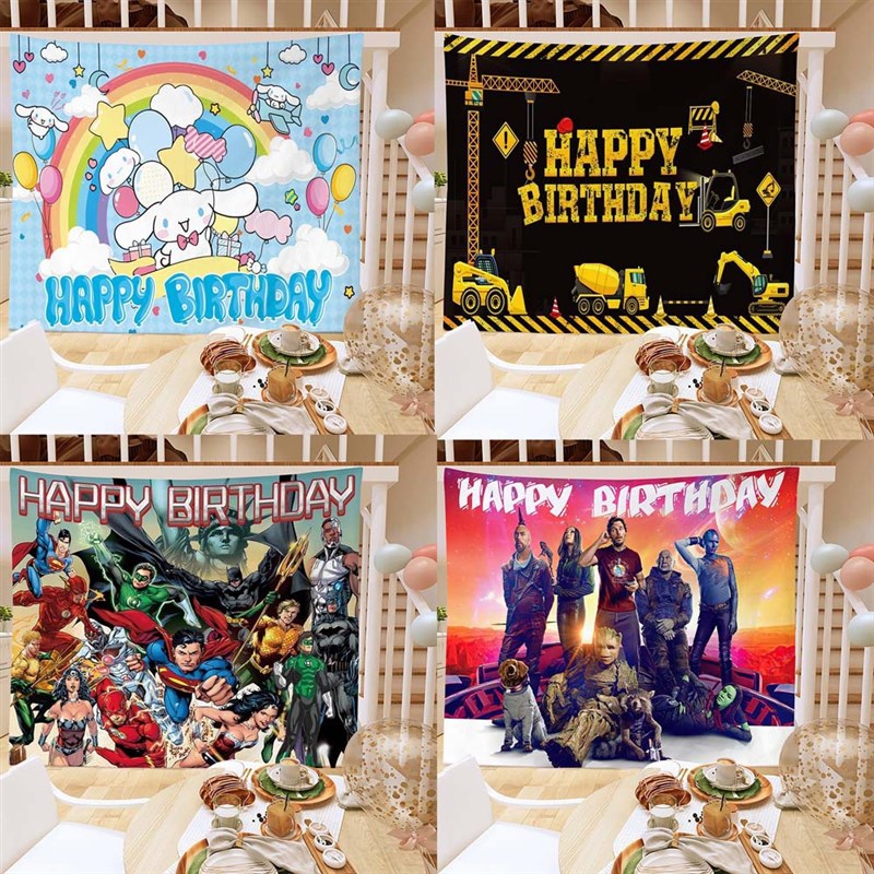 现货速发生日快乐挂布男孩变形金刚拍照背景布横幅儿童生日会布置