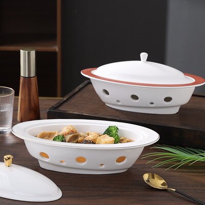 速发加热菜河豚盅酒店创意中式保温菜边子金盘位炉餐具可加热鱼盘