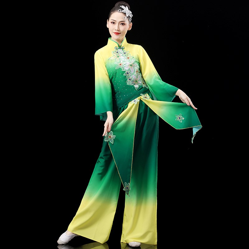 速发古典舞演出服飘逸中国风新款茉莉花扇子舞蹈服装秧歌服表演套
