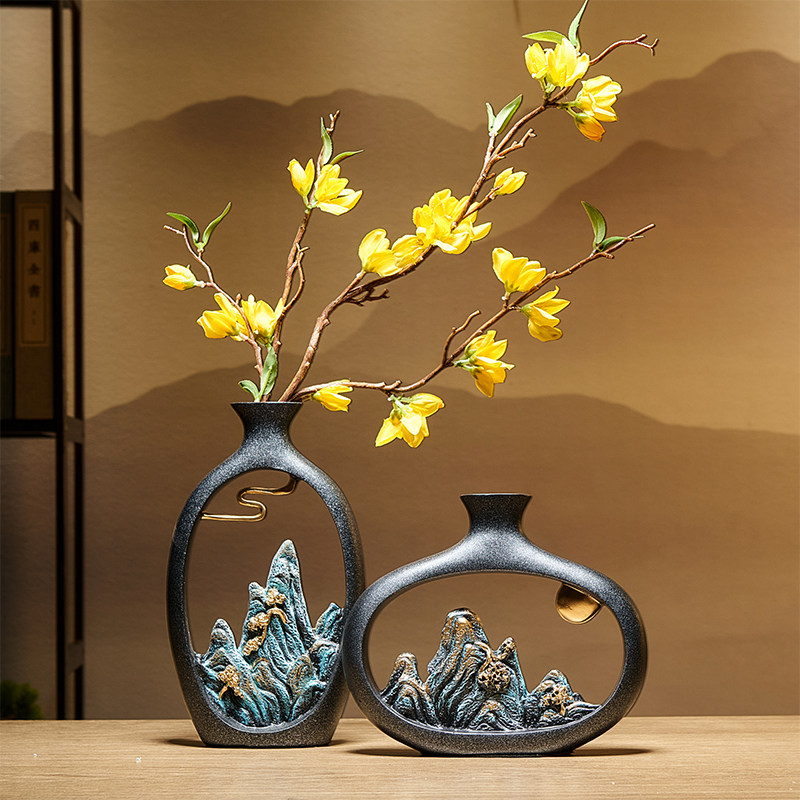 速发客中式新厅品面插花花瓶轻奢干花装饰桌办公室博古架高端摆件