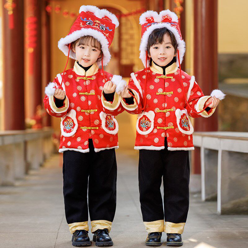 速发国学唐装拜年服套周男宝宝加岁抓周国风礼服喜庆年服装厚加绒