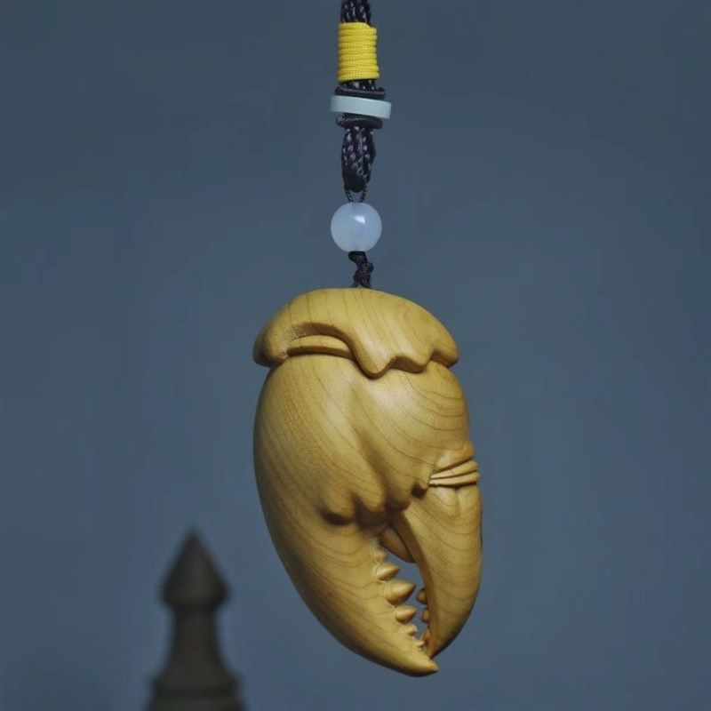 速发崖柏手手件把中有钱手把件木螃雕蟹钳钳子手把玩件汽车挂件把