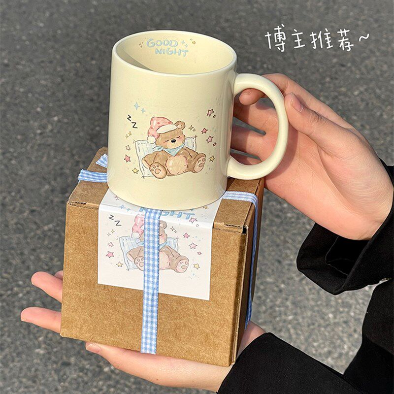 速发杯子马杯带杯盖可爱情侣咖啡杯陶瓷高颜值牛奶克小众设计感水