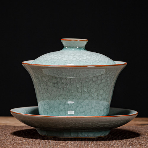 速发汝瓷开片冰花釉三才盖碗陶窑公道杯茶海功夫茶分茶器匀杯茶滤