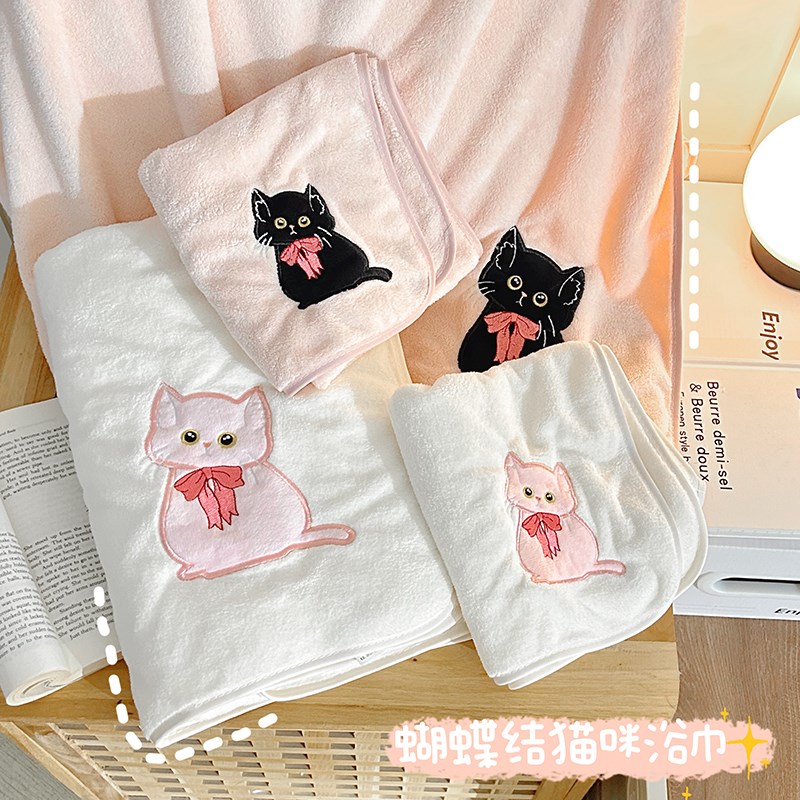 速发可爱猫咪珊瑚绒浴巾毛水速干不掉毛裹洗家用情侣巾澡大吸巾套