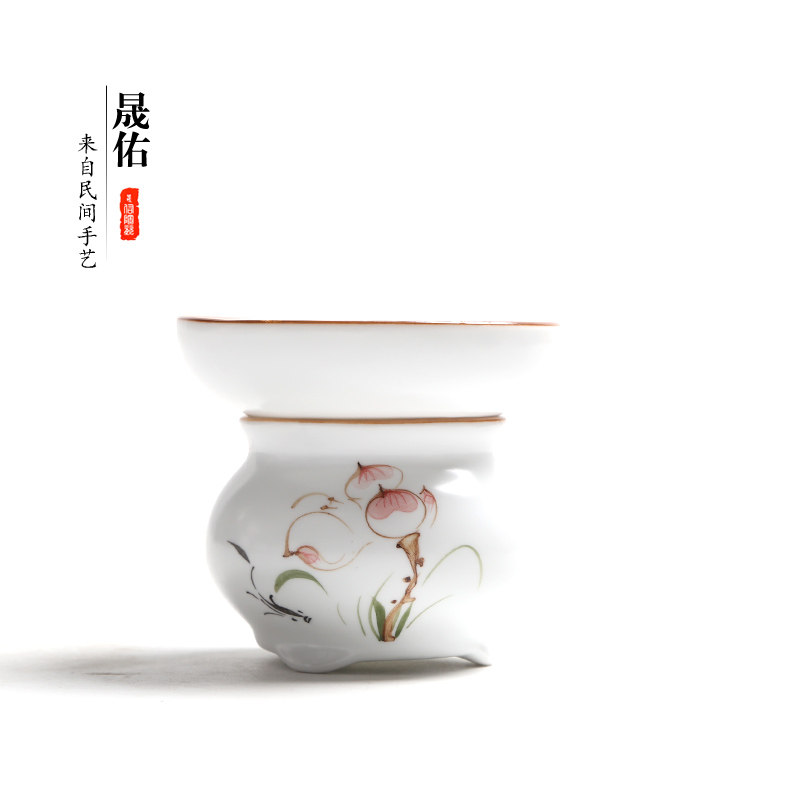 速发晟佑简约家用陶瓷功夫茶具日式手绘茶漏茶叶过滤漏斗茶道滤网