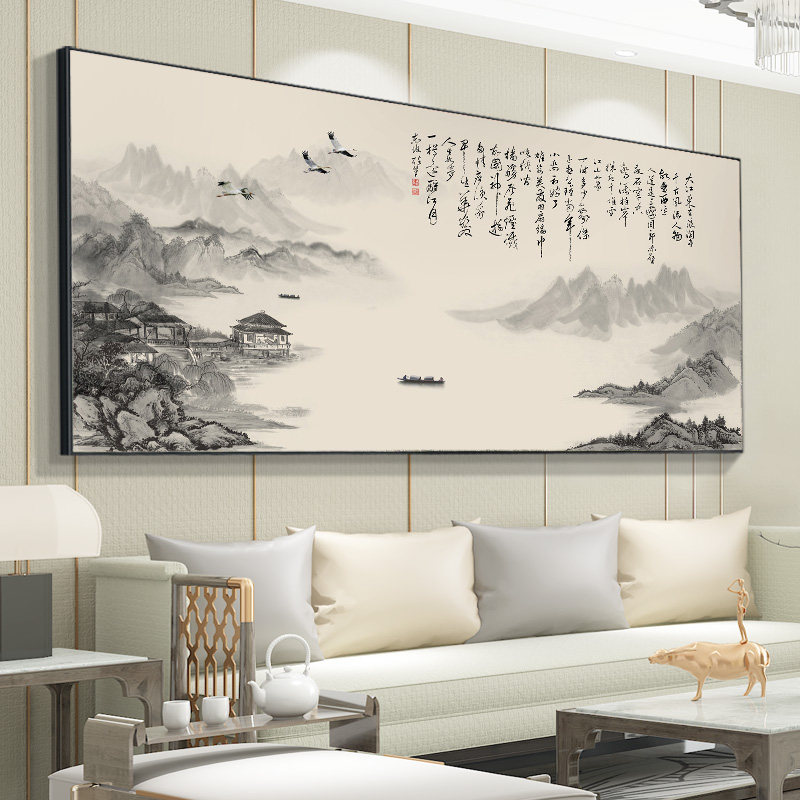 速发聚宝盆山水画中式国发办公客风景挂画室厅装饰字画沙画背景墙