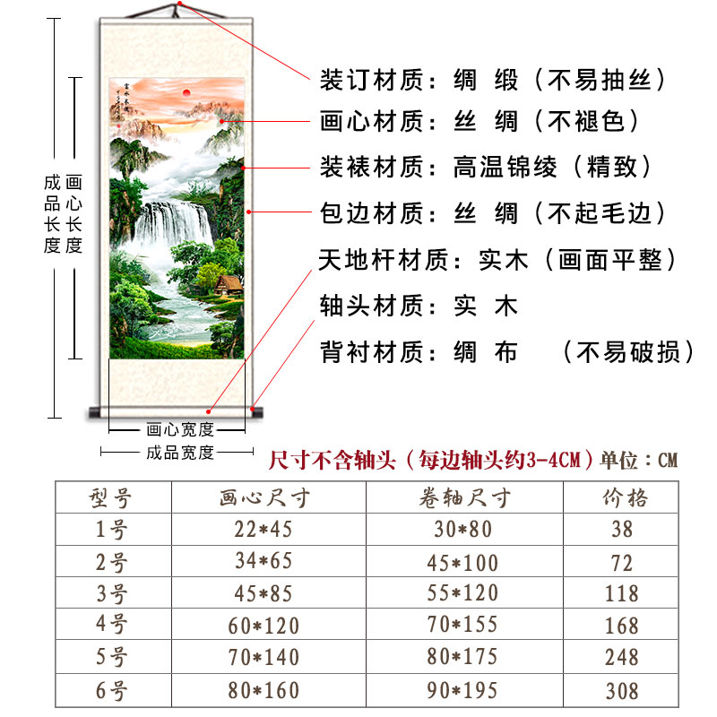 速发画水画挂画客绸卷轴招财丝厅背景墙装饰山字画竖版靠山画墙贴