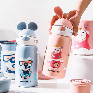 杯具熊兔飞飞儿童吸管直饮杯保温杯女童高颜值316食品级学生水杯