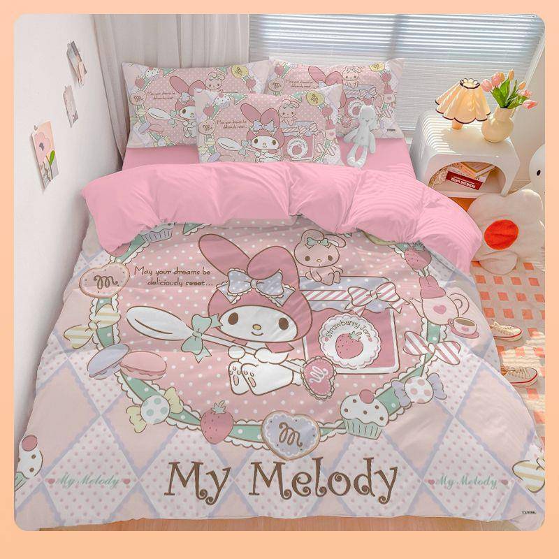 ▹可爱库洛米美乐蒂四件套女孩少女心被罩床单床笠学生宿舍三件