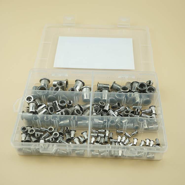180pcs 304不锈钢圆柱竖纹平头铆螺母套装M3-M10盒装套装