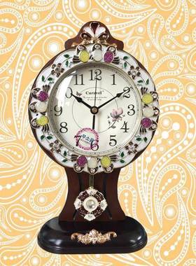 创意欧式复古台钟客厅卧室艺术石英钟摆钟时尚静音木质座钟