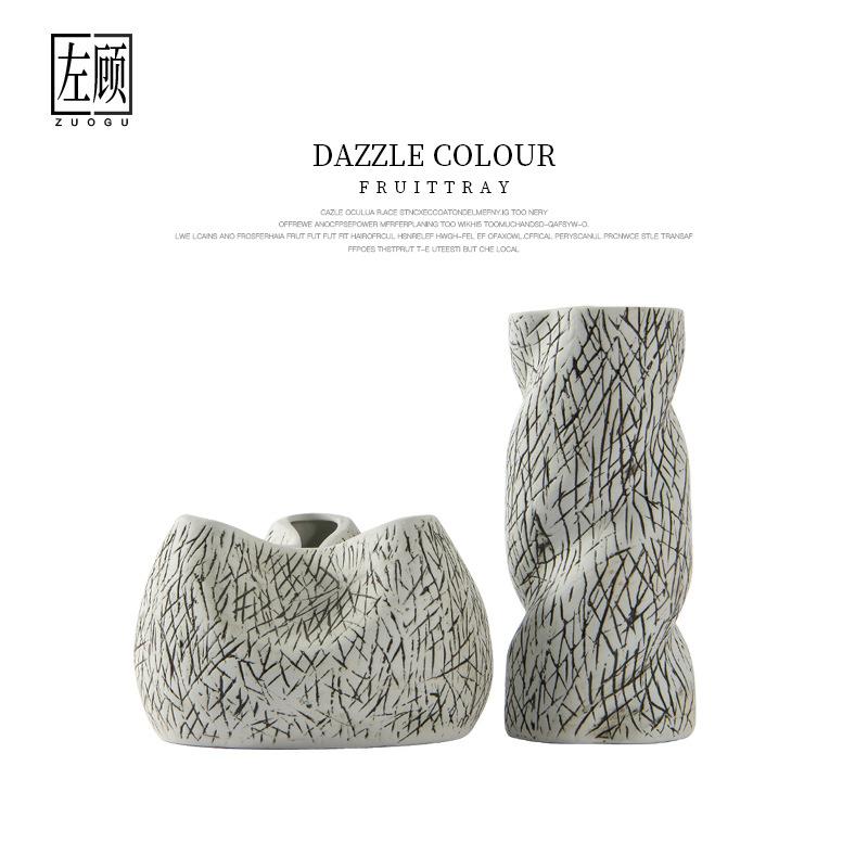 左顾做旧仿古复古肌理纹理异形陶瓷花瓶样板房间创意装饰品花器