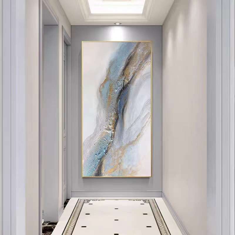 纯手绘赵无极风格抽象肌理画新中式客厅入户玄关挂画落地竖款油画