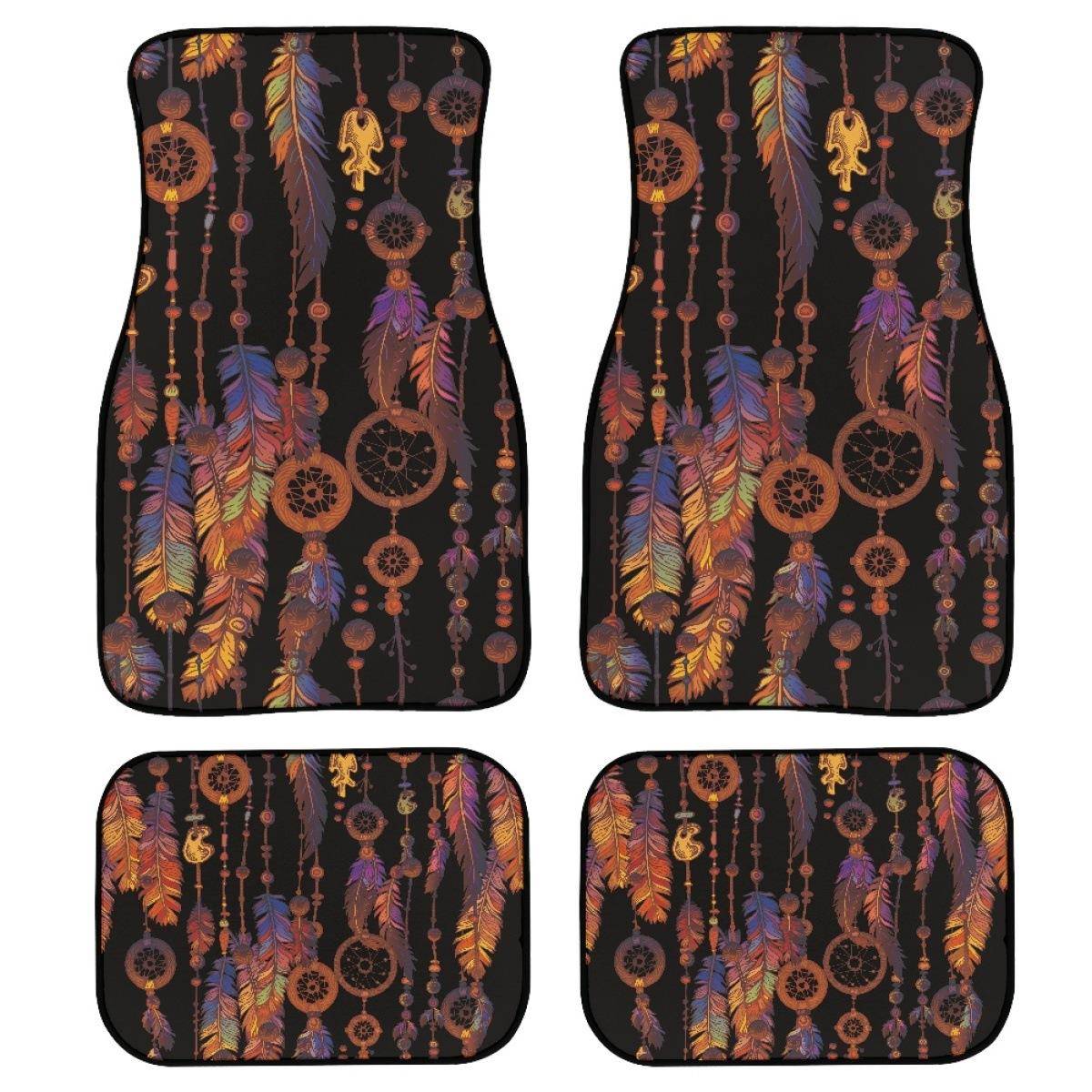 外贸Temu拼多多捕梦网印花车内饰通用装潢脚垫四件套来图定制