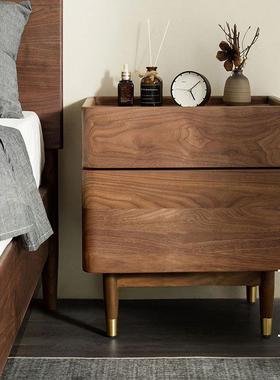 北欧全实木床头柜现代简约黑胡桃木床边收纳柜卧室床头抽屉储物柜
