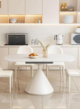 #%奶油风岩板餐桌椅&组合旋转可伸缩&方圆两用多功能小户型吃饭桌