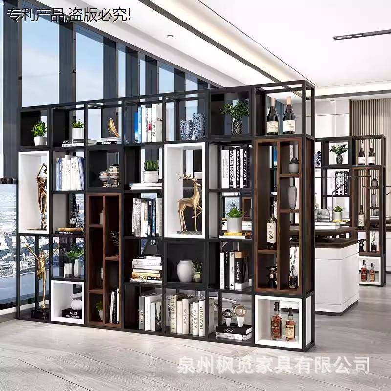 书架落地新中式多宝阁书柜办公室屏风装饰架客厅铁艺隔断墙置物架