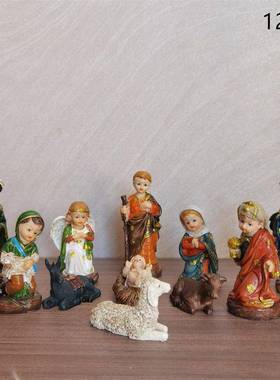 12cm圣诞节圣诞马槽工艺品摆件教堂桌面人物装饰树脂50号