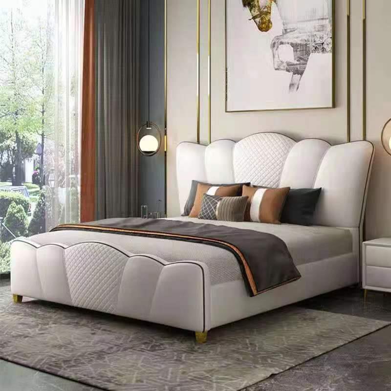 美式轻奢真皮双人大床主卧现代简约软包床网红高端大气婚床实木床
