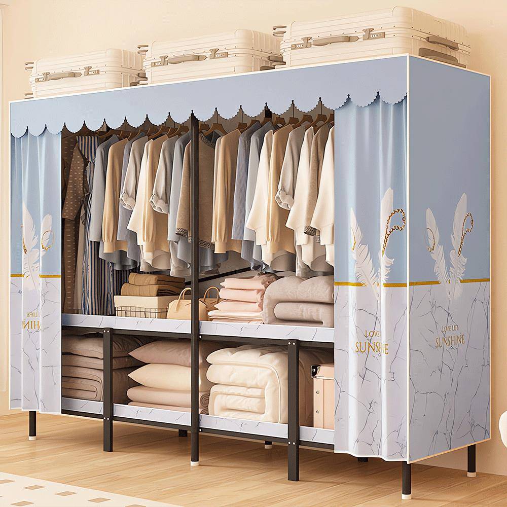 衣柜家用卧室简易折叠结实耐用出租房用布衣柜全钢架免安装挂衣架